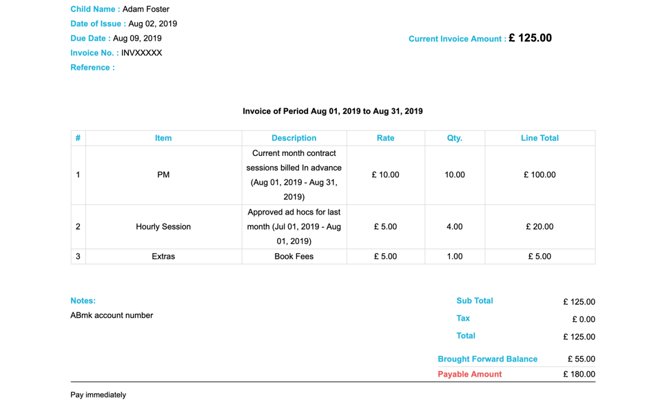 Invoice Sample for rules-based invoicing