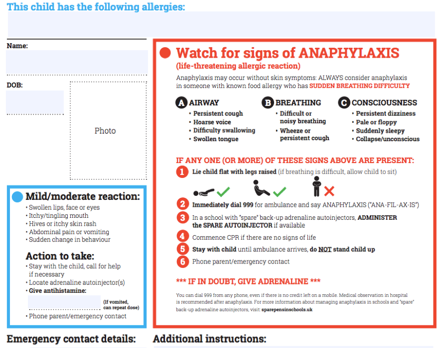 Manage food allergy in early years