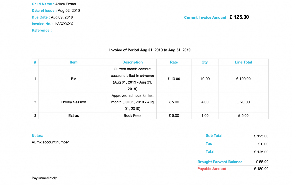 Invoice for rules based invoicing