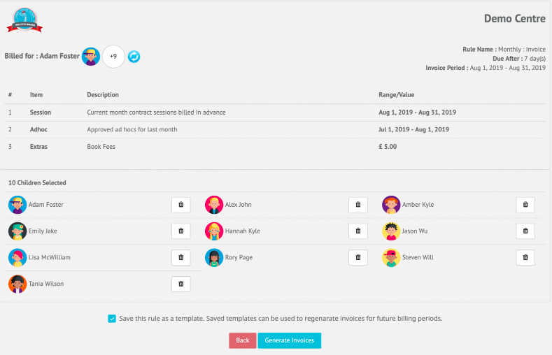 Step 3 Rules Based Invoicing for after school clubs