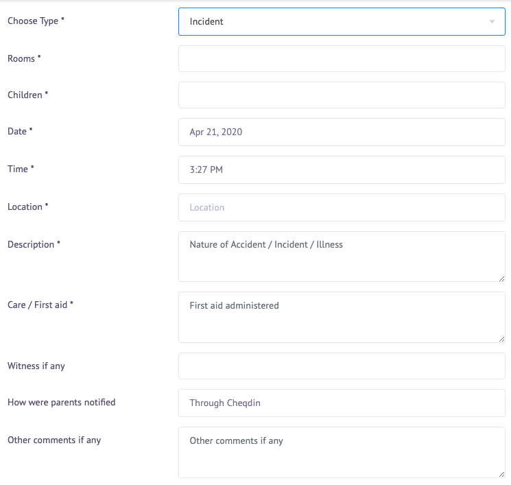 Online Incident Report for Childcare Centres