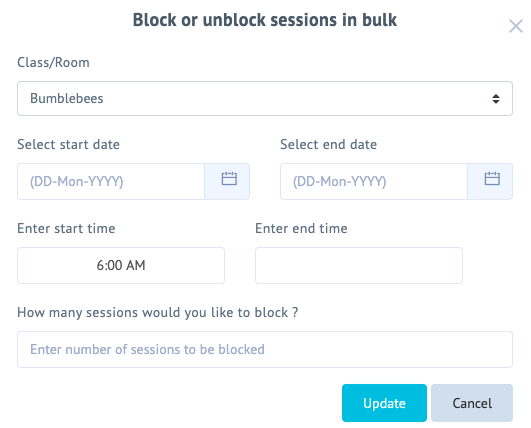 Online booking - blocking and unblocking sessions