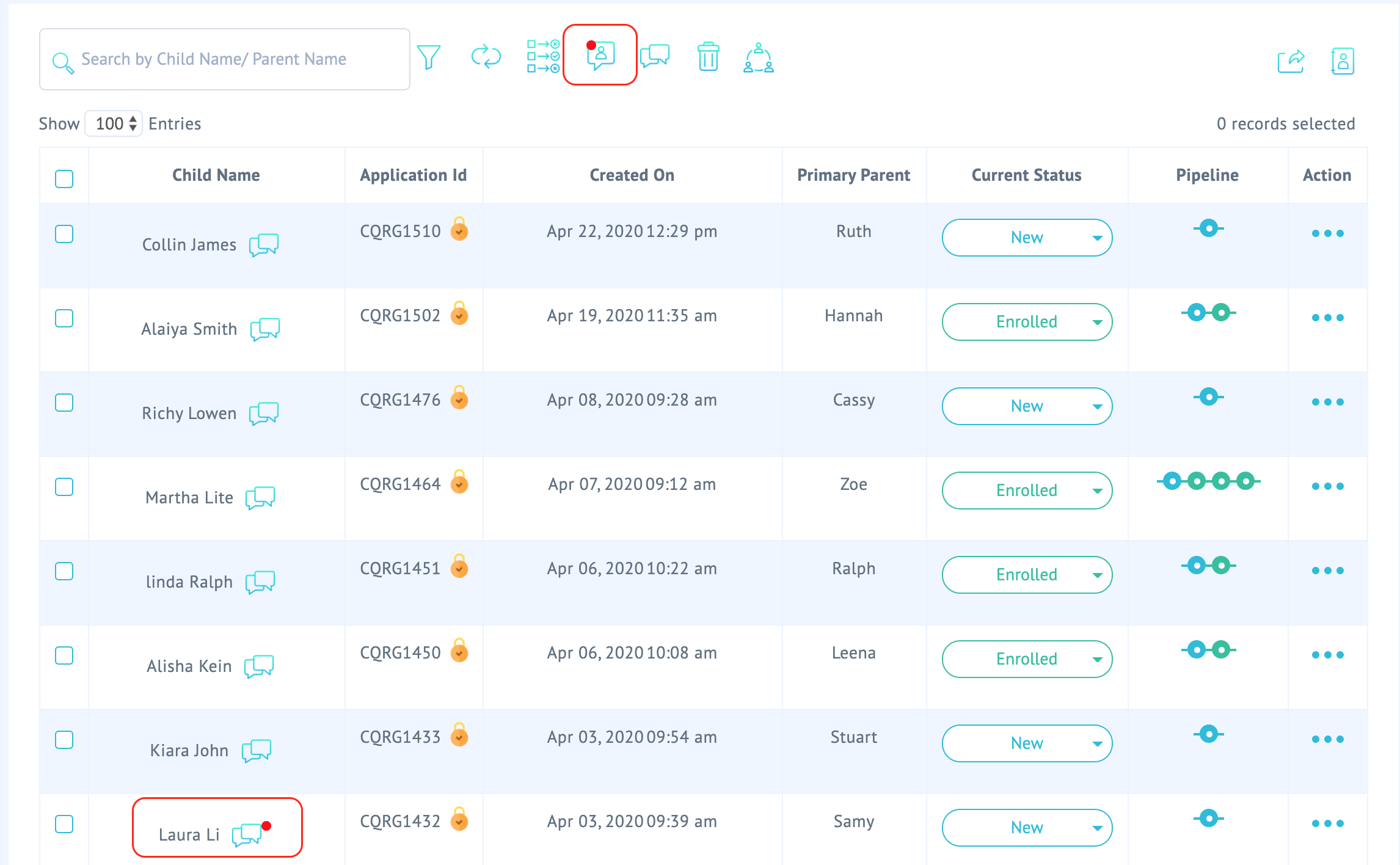 Registration Messages on Cheqdin Dashboard